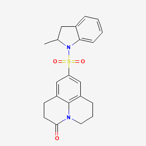 molecular formula C21H22N2O3S B3300659 7-[(2-methyl-2,3-dihydro-1H-indol-1-yl)sulfonyl]-1-azatricyclo[7.3.1.0^{5,13}]trideca-5,7,9(13)-trien-2-one CAS No. 903365-27-5
