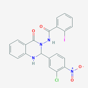 molecular formula C21H14ClIN4O4 B330075 N-(2-{3-chloro-4-nitrophenyl}-4-oxo-1,4-dihydro-3(2H)-quinazolinyl)-2-iodobenzamide 