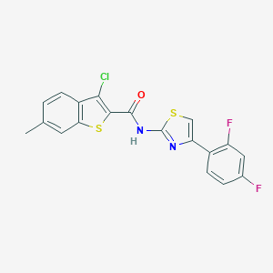 molecular formula C19H11ClF2N2OS2 B330094 3-chloro-N-[4-(2,4-difluorophenyl)-1,3-thiazol-2-yl]-6-methyl-1-benzothiophene-2-carboxamide 