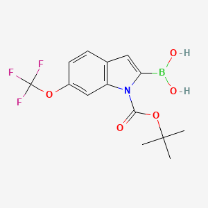 molecular formula C14H15BF3NO5 B3301115 1H-Indole-1-carboxylic acid, 2-borono-6-(trifluoromethoxy)-, 1-(1,1-dimethylethyl) ester CAS No. 906644-32-4