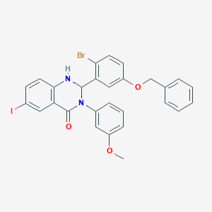 molecular formula C28H22BrIN2O3 B330134 2-[5-(benzyloxy)-2-bromophenyl]-6-iodo-3-(3-methoxyphenyl)-2,3-dihydro-4(1H)-quinazolinone 