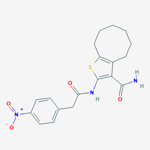 molecular formula C19H21N3O4S B330154 2-[({4-Nitrophenyl}acetyl)amino]-4,5,6,7,8,9-hexahydrocycloocta[b]thiophene-3-carboxamide 