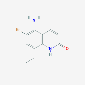 molecular formula C11H11BrN2O B3301588 5-Amino-6-bromo-8-ethylquinolin-2-ol CAS No. 91065-62-2