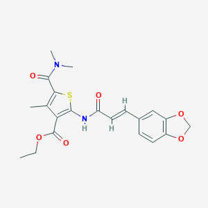 molecular formula C21H22N2O6S B330166 Ethyl 2-{[3-(1,3-benzodioxol-5-yl)acryloyl]amino}-5-[(dimethylamino)carbonyl]-4-methyl-3-thiophenecarboxylate 