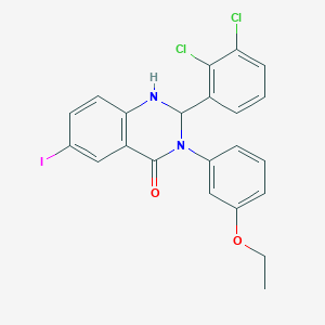 molecular formula C22H17Cl2IN2O2 B330176 2-(2,3-dichlorophenyl)-3-(3-ethoxyphenyl)-6-iodo-2,3-dihydro-4(1H)-quinazolinone 