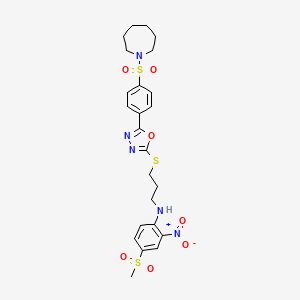 molecular formula C24H29N5O7S3 B3301811 N-(3-((5-(4-(azepan-1-ylsulfonyl)phenyl)-1,3,4-oxadiazol-2-yl)thio)propyl)-4-(methylsulfonyl)-2-nitroaniline CAS No. 912906-86-6