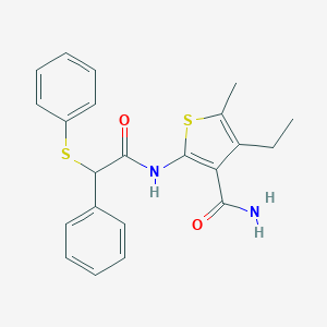 molecular formula C22H22N2O2S2 B330186 4-Ethyl-5-methyl-2-{[phenyl(phenylsulfanyl)acetyl]amino}-3-thiophenecarboxamide 