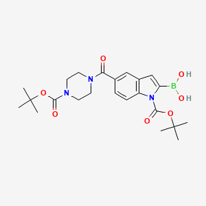 molecular formula C23H32BN3O7 B3301878 1H-Indole-1-carboxylic acid, 2-borono-5-[[4-[(1,1-dimethylethoxy)carbonyl]-1-piperazinyl]carbonyl]-, 1-(1,1-dimethylethyl) ester CAS No. 913388-55-3