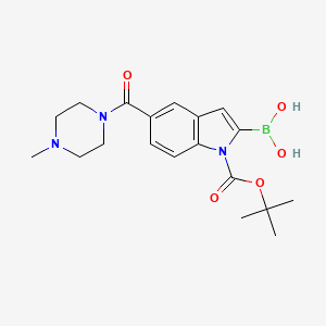 molecular formula C19H26BN3O5 B3301888 1H-Indole-1-carboxylic acid, 2-borono-5-[(4-methyl-1-piperazinyl)carbonyl]-, 1-(1,1-dimethylethyl) ester CAS No. 913388-57-5