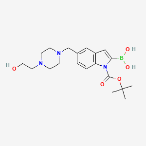 molecular formula C20H30BN3O5 B3301897 1H-Indole-1-carboxylic acid, 2-borono-5-[[4-(2-hydroxyethyl)-1-piperazinyl]methyl]-, 1-(1,1-dimethylethyl) ester CAS No. 913388-61-1
