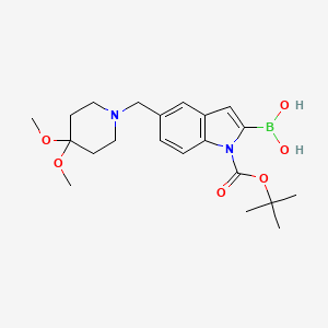 {1-(tert-butoxycarbonyl)-5-[(4,4-dimethoxypiperidin-1-yl)methyl]-1H-indol-2-yl}boronic acid