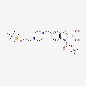 molecular formula C26H44BN3O5Si B3301901 1H-Indole-1-carboxylic acid, 2-borono-5-[[4-[2-[[(1,1-dimethylethyl)dimethylsilyl]oxy]ethyl]-1-piperazinyl]methyl]-, 1-(1,1-dimethylethyl) ester CAS No. 913388-70-2