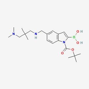 molecular formula C21H34BN3O4 B3301911 1H-Indole-1-carboxylic acid, 2-borono-5-[[[3-(dimethylamino)-2,2-dimethylpropyl]amino]methyl]-, 1-(1,1-dimethylethyl) ester CAS No. 913388-72-4