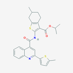 molecular formula C28H28N2O3S2 B330204 Isopropyl 6-methyl-2-({[2-(5-methyl-2-thienyl)-4-quinolinyl]carbonyl}amino)-4,5,6,7-tetrahydro-1-benzothiophene-3-carboxylate 