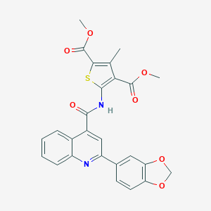 molecular formula C26H20N2O7S B330205 Dimethyl 5-({[2-(1,3-benzodioxol-5-yl)-4-quinolinyl]carbonyl}amino)-3-methyl-2,4-thiophenedicarboxylate 