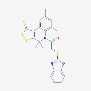 molecular formula C23H20N2O2S4 B330207 5-[(1,3-benzoxazol-2-ylsulfanyl)acetyl]-4,4,6,8-tetramethyl-4,5-dihydro-1H-[1,2]dithiolo[3,4-c]quinoline-1-thione 