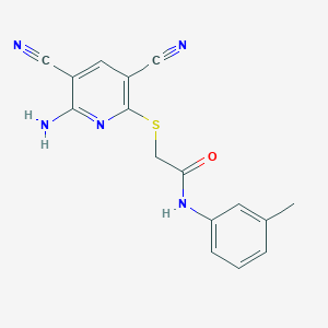 molecular formula C16H13N5OS B330209 2-[(6-amino-3,5-dicyano-2-pyridinyl)sulfanyl]-N-(3-methylphenyl)acetamide 