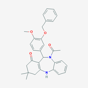 10-acetyl-11-[3-(benzyloxy)-4-methoxyphenyl]-3,3-dimethyl-2,3,4,5,10,11-hexahydro-1H-dibenzo[b,e][1,4]diazepin-1-one