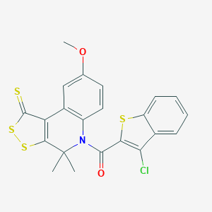 molecular formula C22H16ClNO2S4 B330216 5-[(3-chloro-1-benzothien-2-yl)carbonyl]-8-methoxy-4,4-dimethyl-4,5-dihydro-1H-[1,2]dithiolo[3,4-c]quinoline-1-thione 