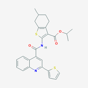 molecular formula C27H26N2O3S2 B330217 Isopropyl 6-methyl-2-({[2-(2-thienyl)-4-quinolinyl]carbonyl}amino)-4,5,6,7-tetrahydro-1-benzothiophene-3-carboxylate 