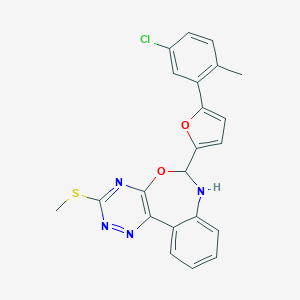 molecular formula C22H17ClN4O2S B330219 6-[5-(5-Chloro-2-methylphenyl)-2-furyl]-3-(methylsulfanyl)-6,7-dihydro[1,2,4]triazino[5,6-d][3,1]benzoxazepine 