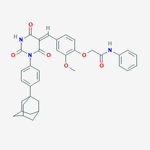 molecular formula C36H35N3O6 B330224 2-{4-[(1-[4-(1-adamantyl)phenyl]-2,4,6-trioxotetrahydro-5(2H)-pyrimidinylidene)methyl]-2-methoxyphenoxy}-N-phenylacetamide 