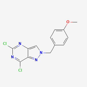 molecular formula C13H10Cl2N4O B3302326 5,7-Dichloro-2-(4-methoxybenzyl)-2H-pyrazolo[4,3-d]pyrimidine CAS No. 916065-15-1