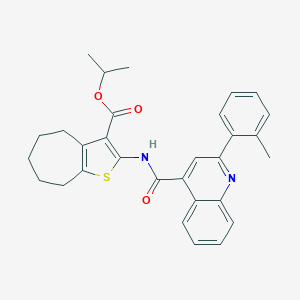 molecular formula C30H30N2O3S B330234 isopropyl 2-({[2-(2-methylphenyl)-4-quinolinyl]carbonyl}amino)-5,6,7,8-tetrahydro-4H-cyclohepta[b]thiophene-3-carboxylate 