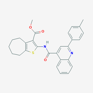 molecular formula C28H26N2O3S B330236 methyl 2-({[2-(4-methylphenyl)-4-quinolinyl]carbonyl}amino)-5,6,7,8-tetrahydro-4H-cyclohepta[b]thiophene-3-carboxylate 