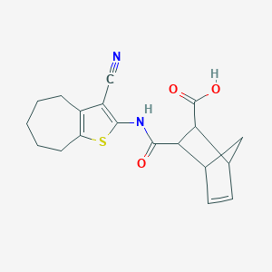 molecular formula C19H20N2O3S B330243 2-[(3-cyano-5,6,7,8-tetrahydro-4H-cyclohepta[b]thiophen-2-yl)carbamoyl]bicyclo[2.2.1]hept-5-ene-3-carboxylic acid 