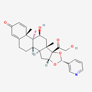 molecular formula C27H30FNO6 B3302526 (1S,2S,4R,6R,8S,9S,11S,12R,13S)-12-Fluoro-11-hydroxy-8-(2-hydroxyacetyl)-9,13-dimethyl-6-pyridin-3-yl-5,7-dioxapentacyclo[10.8.0.02,9.04,8.013,18]icosa-14,17-dien-16-one CAS No. 917480-44-5