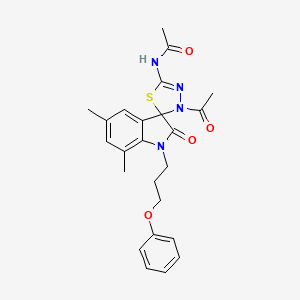 molecular formula C24H26N4O4S B3302844 N-[3'-acetyl-5,7-dimethyl-2-oxo-1-(3-phenoxypropyl)-1,2-dihydro-3'H-spiro[indole-3,2'-[1,3,4]thiadiazole]-5'-yl]acetamide CAS No. 919062-76-3