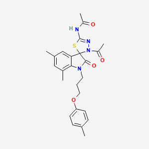 N-{3'-acetyl-5,7-dimethyl-1-[3-(4-methylphenoxy)propyl]-2-oxo-1,2-dihydro-3'H-spiro[indole-3,2'-[1,3,4]thiadiazol]-5'-yl}acetamide
