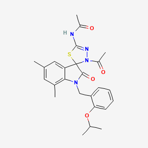 N-(3'-acetyl-5,7-dimethyl-2-oxo-1-{[2-(propan-2-yloxy)phenyl]methyl}-1,2-dihydro-3'H-spiro[indole-3,2'-[1,3,4]thiadiazole]-5'-yl)acetamide