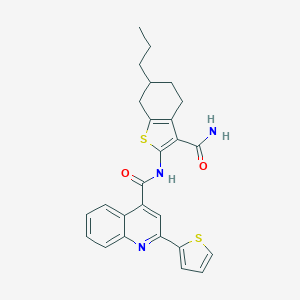 N-(3-carbamoyl-6-propyl-4,5,6,7-tetrahydro-1-benzothiophen-2-yl)-2-(thiophen-2-yl)quinoline-4-carboxamide