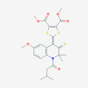 dimethyl 2-(6-methoxy-2,2-dimethyl-1-(3-methylbutanoyl)-3-thioxo-2,3-dihydro-4(1H)-quinolinylidene)-1,3-dithiole-4,5-dicarboxylate