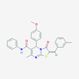 molecular formula C29H25N3O3S B330296 5-(4-methoxyphenyl)-7-methyl-2-(3-methylbenzylidene)-3-oxo-N-phenyl-2,3-dihydro-5H-[1,3]thiazolo[3,2-a]pyrimidine-6-carboxamide 