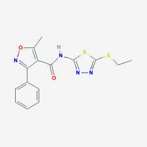 molecular formula C15H14N4O2S2 B330298 N-[5-(ethylsulfanyl)-1,3,4-thiadiazol-2-yl]-5-methyl-3-phenyl-4-isoxazolecarboxamide 