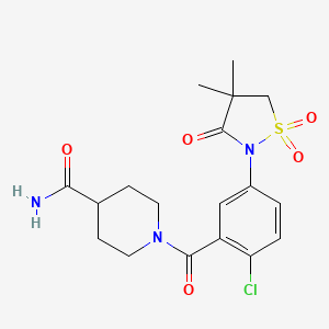 molecular formula C18H22ClN3O5S B3302998 1-(2-Chloro-5-(4,4-dimethyl-1,1-dioxido-3-oxoisothiazolidin-2-yl)benzoyl)piperidine-4-carboxamide CAS No. 919661-97-5