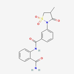 molecular formula C18H17N3O5S B3303005 N-(2-carbamoylphenyl)-3-(4-methyl-1,1-dioxido-3-oxoisothiazolidin-2-yl)benzamide CAS No. 919662-81-0