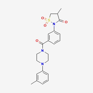 molecular formula C22H25N3O4S B3303018 4-Methyl-2-(3-(4-(m-tolyl)piperazine-1-carbonyl)phenyl)isothiazolidin-3-one 1,1-dioxide CAS No. 919667-45-1