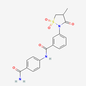 molecular formula C18H17N3O5S B3303037 N-(4-carbamoylphenyl)-3-(4-methyl-1,1-dioxido-3-oxoisothiazolidin-2-yl)benzamide CAS No. 919671-55-9