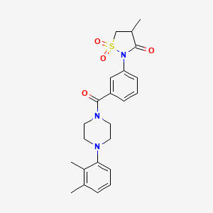 molecular formula C23H27N3O4S B3303069 2-(3-(4-(2,3-Dimethylphenyl)piperazine-1-carbonyl)phenyl)-4-methylisothiazolidin-3-one 1,1-dioxide CAS No. 919698-87-6