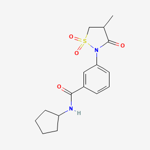 molecular formula C16H20N2O4S B3303070 N-cyclopentyl-3-(4-methyl-1,1-dioxido-3-oxoisothiazolidin-2-yl)benzamide CAS No. 919700-43-9
