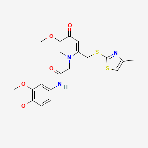 molecular formula C21H23N3O5S2 B3303175 N-(3,4-dimethoxyphenyl)-2-(5-methoxy-2-(((4-methylthiazol-2-yl)thio)methyl)-4-oxopyridin-1(4H)-yl)acetamide CAS No. 920173-80-4