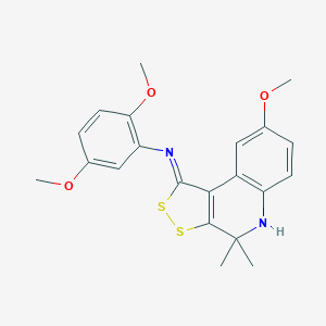 molecular formula C21H22N2O3S2 B330322 2,5-dimethoxy-N-[(1Z)-8-methoxy-4,4-dimethyl-4,5-dihydro-1H-[1,2]dithiolo[3,4-c]quinolin-1-ylidene]aniline 