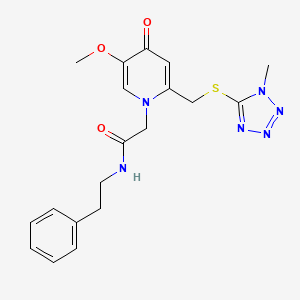 molecular formula C19H22N6O3S B3303437 2-(5-methoxy-2-(((1-methyl-1H-tetrazol-5-yl)thio)methyl)-4-oxopyridin-1(4H)-yl)-N-phenethylacetamide CAS No. 920407-91-6
