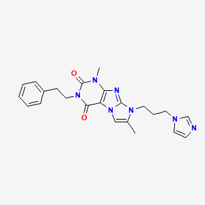 molecular formula C23H25N7O2 B3303468 8-(3-(1H-imidazol-1-yl)propyl)-1,7-dimethyl-3-phenethyl-1H-imidazo[2,1-f]purine-2,4(3H,8H)-dione CAS No. 920447-37-6
