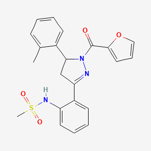 molecular formula C22H21N3O4S B3303557 N-{2-[1-(furan-2-carbonyl)-5-(2-methylphenyl)-4,5-dihydro-1H-pyrazol-3-yl]phenyl}methanesulfonamide CAS No. 921063-42-5
