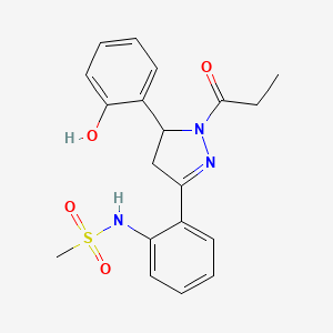 molecular formula C19H21N3O4S B3303570 N-{2-[5-(2-hydroxyphenyl)-1-propanoyl-4,5-dihydro-1H-pyrazol-3-yl]phenyl}methanesulfonamide CAS No. 921070-42-0